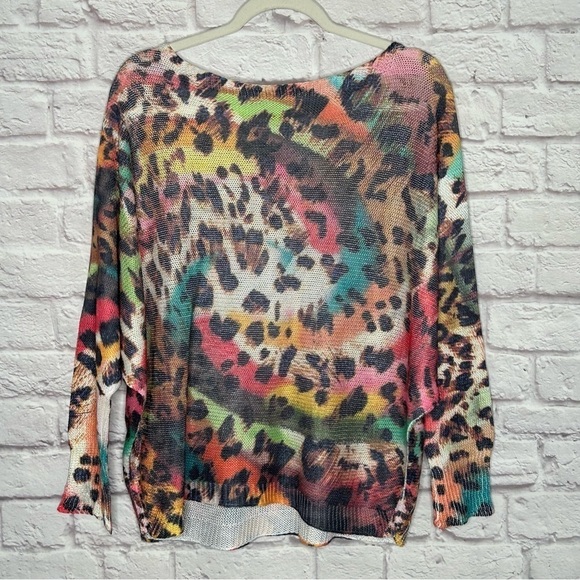 Free For Humanity Colorful Leopard Knit Long Sleeve Sweater - Picture 4 of 10